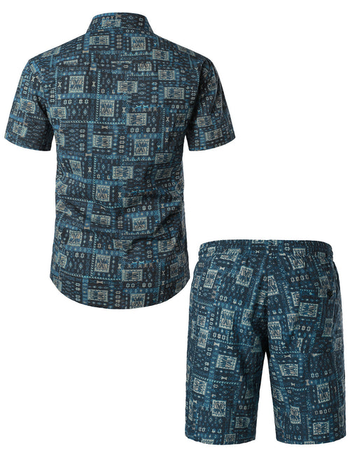 Men's Vintage Boho Short Sleeve Shirt & Shorts Set