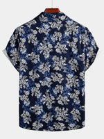 Men's Floral Cotton Tropical Hawaiian Navy Blue Shirt