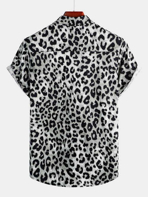 Men's Cotton Casual Leopard-Print Short Sleeve Shirt
