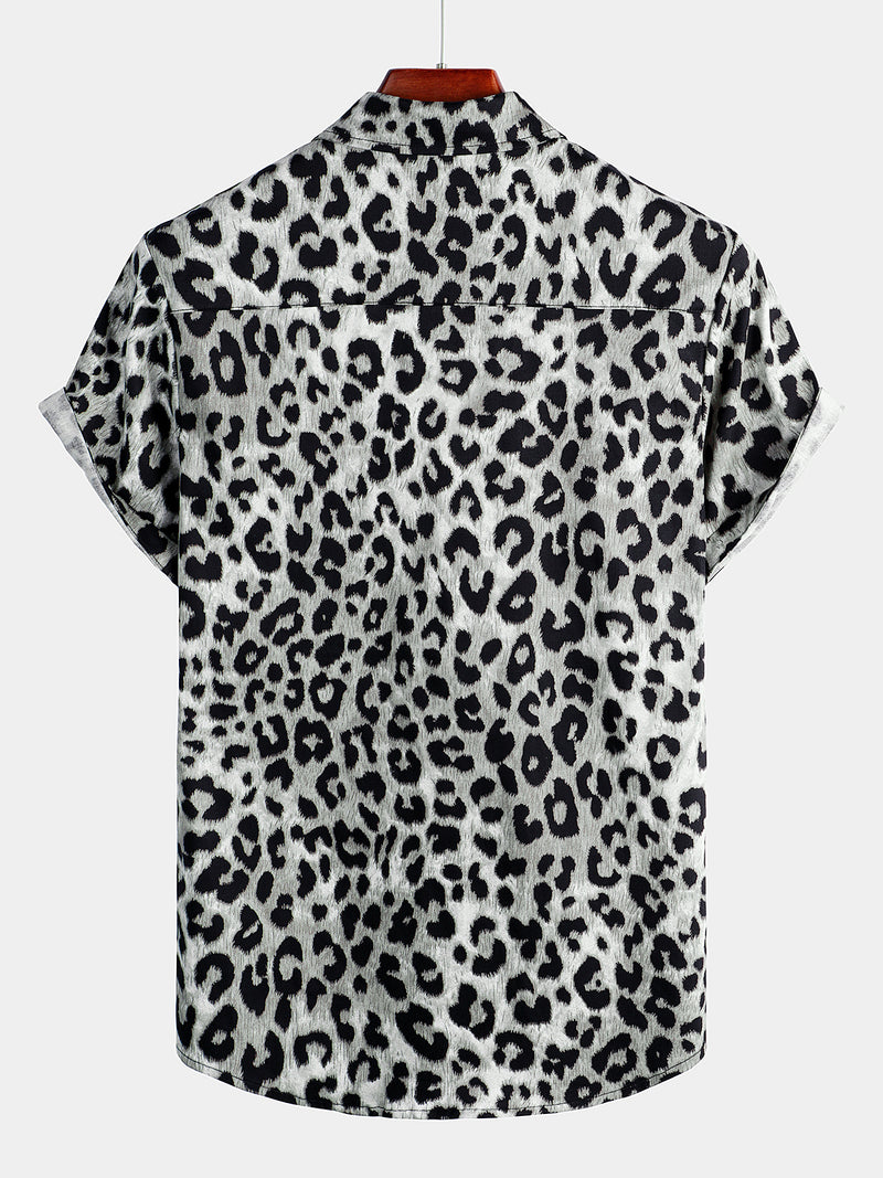 Men's Cotton Casual Leopard-Print Short Sleeve Shirt