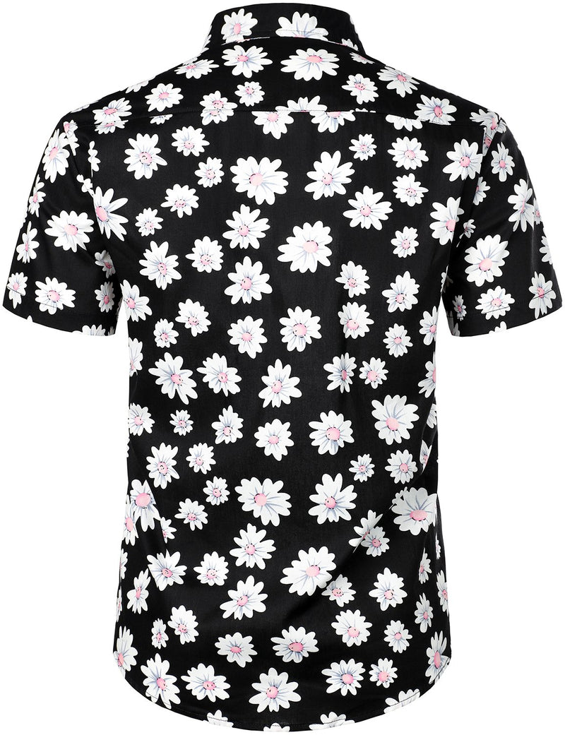 Men's Flower Casual Cotton Button Down Hawaiian Shirts&Shorts
