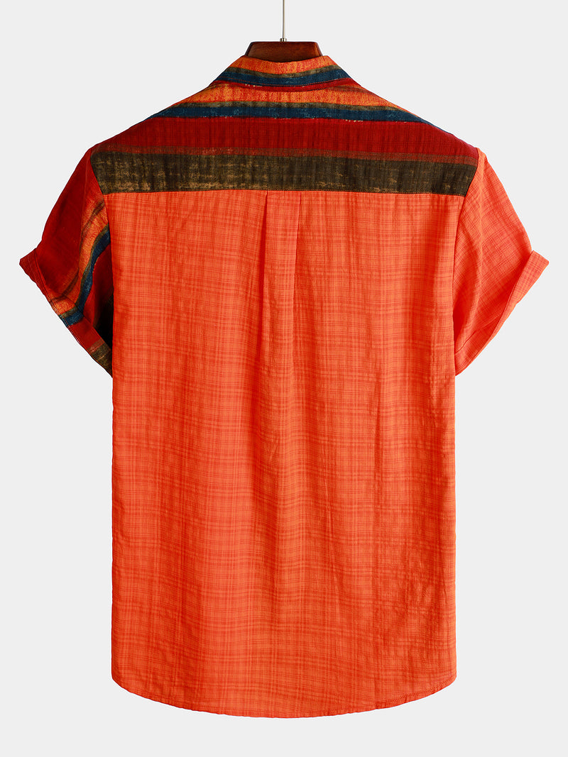 Men's Breathable Cotton Short Sleeve Stripe Shirt
