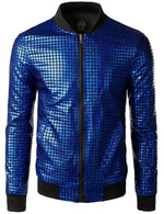 Men's Metallic Sequins Baseball Bomber Jacket Disco Party Costume