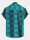Men's Retro Blue Short Sleeve Cotton Shirt
