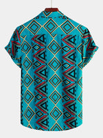 Men's Retro Blue Short Sleeve Cotton Shirt