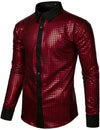 Men's Dress Shirt Sequins Button Down Long Sleeve Shirts Disco Party Costume
