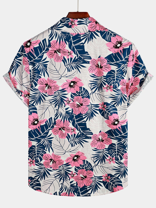 Men's Casual Flower Print Holiday Short Sleeve Shirt