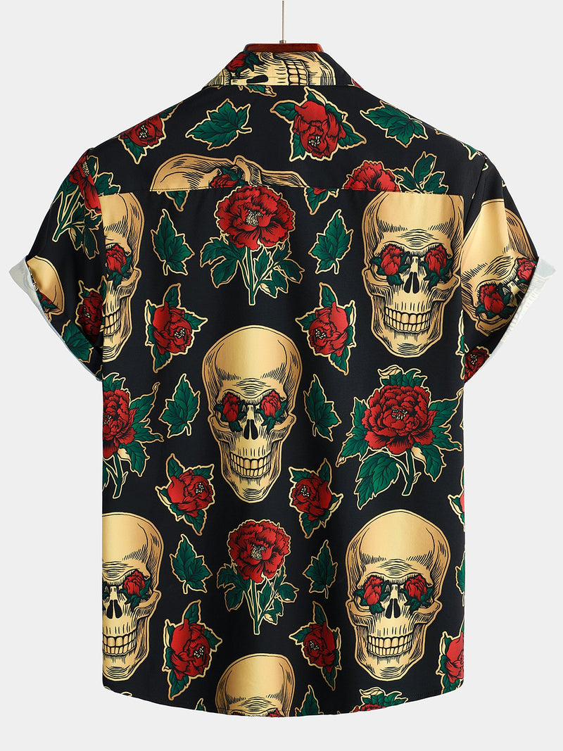 Men's Skull Print Short Sleeve Hawaiian Shirt