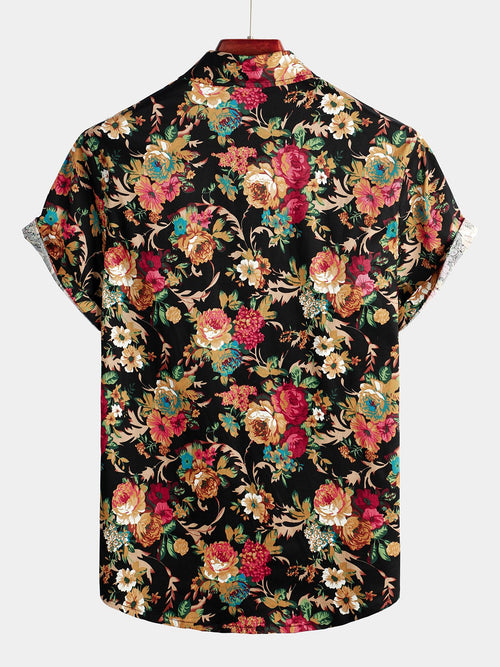 Men's Holiday Cotton Flower Print Short Sleeve Shirt