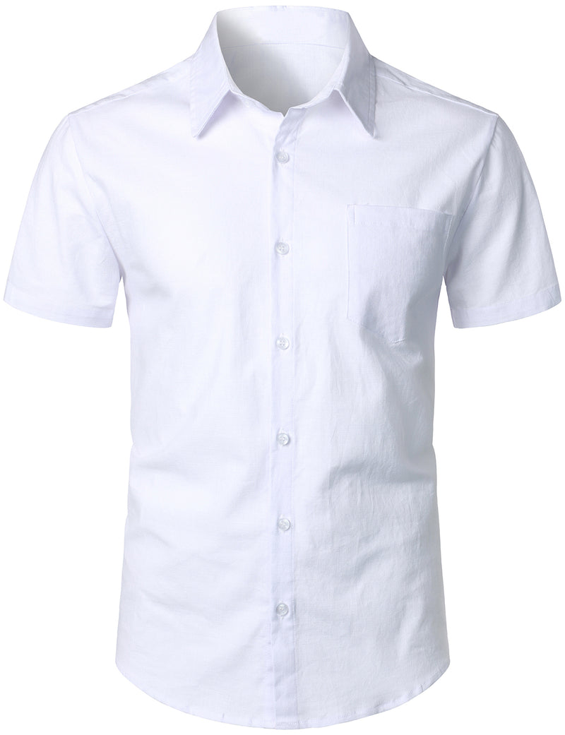 Men's Solid Color Linen Cotton Pocket Short Sleeve Shirts&Shorts
