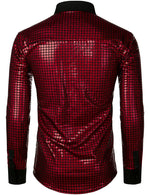 Men's Dress Shirt Sequins Button Down Long Sleeve Shirts Disco Party Costume