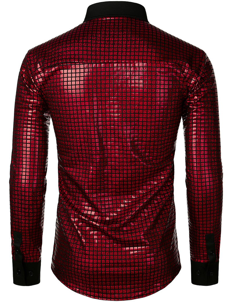 Men's Dress Shirt Sequins Button Down Long Sleeve Shirts Disco Party Costume