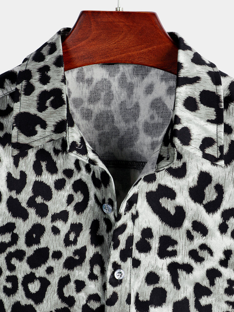 Men's Cotton Casual Leopard-Print Short Sleeve Shirt