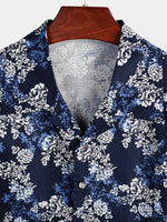 Men's Floral Cotton Tropical Hawaiian Navy Blue Shirt