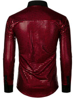 Men's Dress Shirt Sequins Button Down Long Sleeve Shirts Disco Party Costume