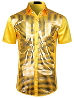 Men's Dress Shirt Sequins Button Down Shirts Disco Party Costume