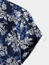 Men's Floral Cotton Tropical Hawaiian Navy Blue Shirt