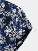 Men's Floral Cotton Tropical Hawaiian Navy Blue Shirt