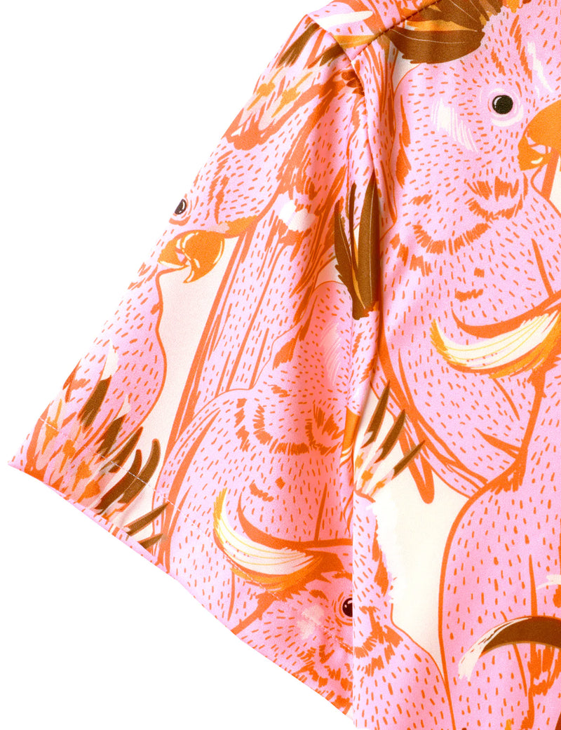 Men's Pink Striped And Parrot Birds Pink Animal Print Top Holiday Short Sleeve Summer Hawaiian Shirt