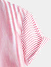 Men's Breathable Cotton Stand Collar Short Sleeve Striped Classic Shirts