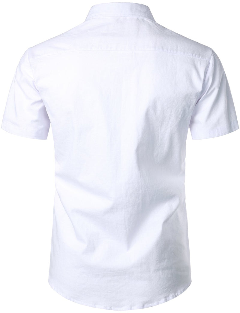 Men's Solid Color Linen Cotton Pocket Short Sleeve Shirts&Shorts