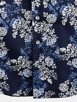 Men's Floral Cotton Tropical Hawaiian Navy Blue Shirt