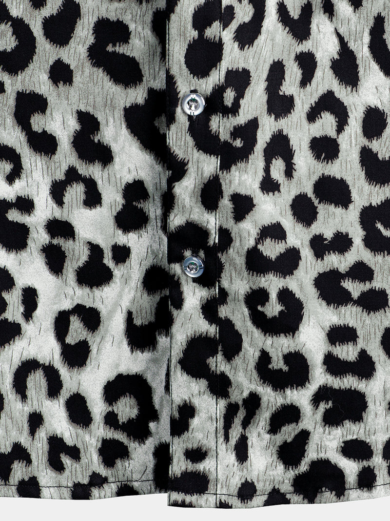 Men's Cotton Casual Leopard-Print Short Sleeve Shirt