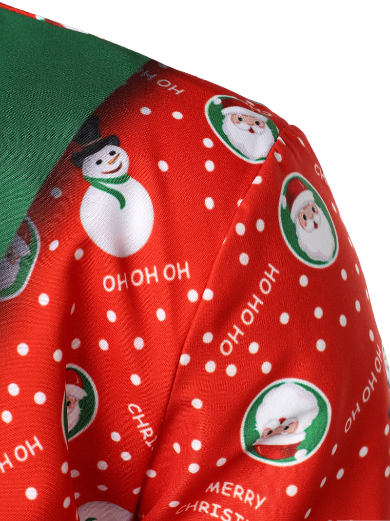Men's Christmas Snowman Santa Print Funny Outfit Xmas Themed Vacation Long Sleeve Shirt
