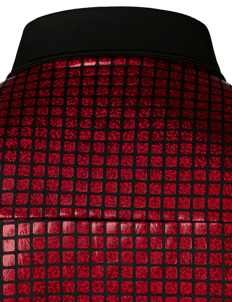 Men's Dress Shirt Sequins Button Down Long Sleeve Shirts Disco Party Costume