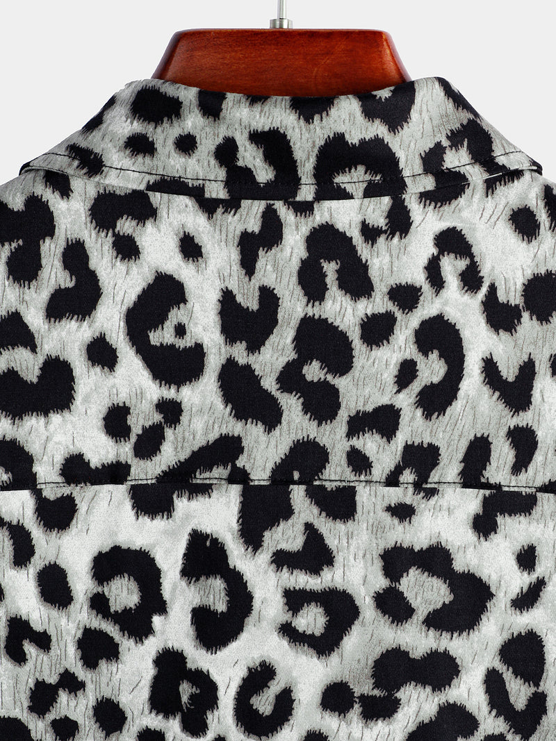 Men's Cotton Casual Leopard-Print Short Sleeve Shirt