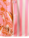 Men's Pink Striped And Parrot Birds Pink Animal Print Top Holiday Short Sleeve Summer Hawaiian Shirt