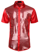 Men's Dress Shirt Sequins Button Down Shirts Disco Party Costume