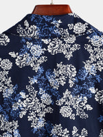 Men's Floral Cotton Tropical Hawaiian Navy Blue Shirt