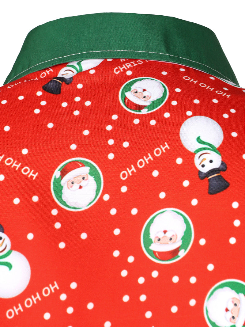 Men's Christmas Snowman Santa Print Funny Outfit Xmas Themed Vacation Long Sleeve Shirt