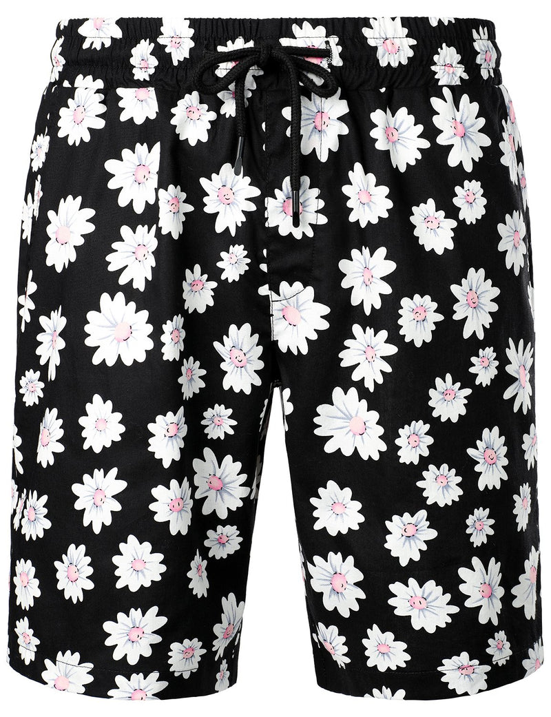 Men's Flower Casual Cotton Button Down Hawaiian Shirts&Shorts