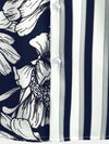 Men's Floral Navy Blue Vertical Striped Pocket Flowers Short Sleeve Shirt