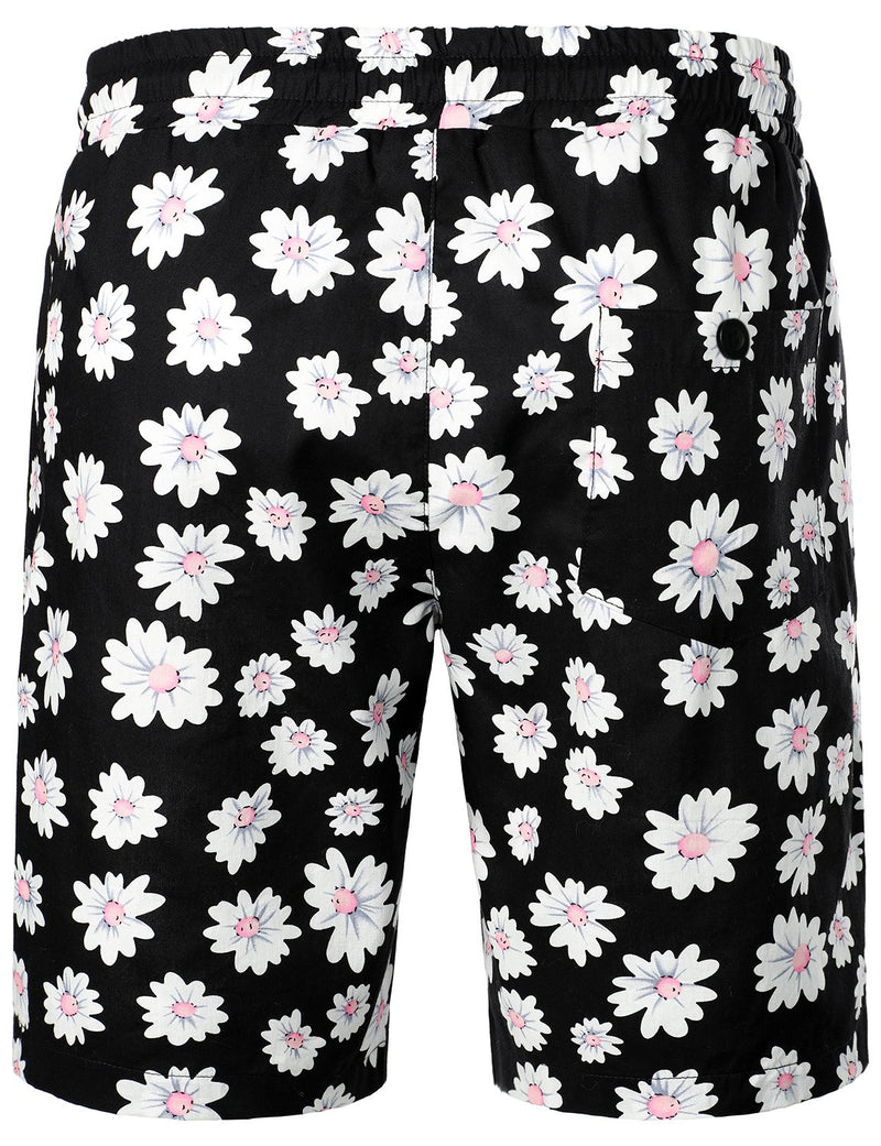 Men's Flower Casual Cotton Button Down Hawaiian Shirts&Shorts