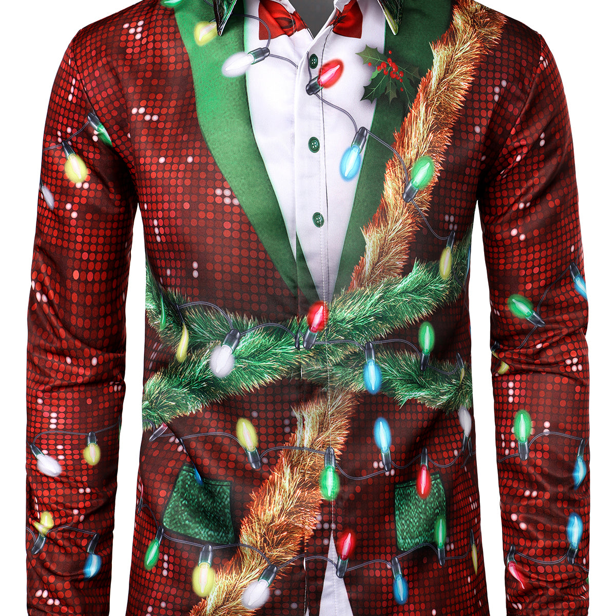 Men's Christmas Funny Outfit Themed Top Vacation Button Up Long Sleeve Dress Shirt