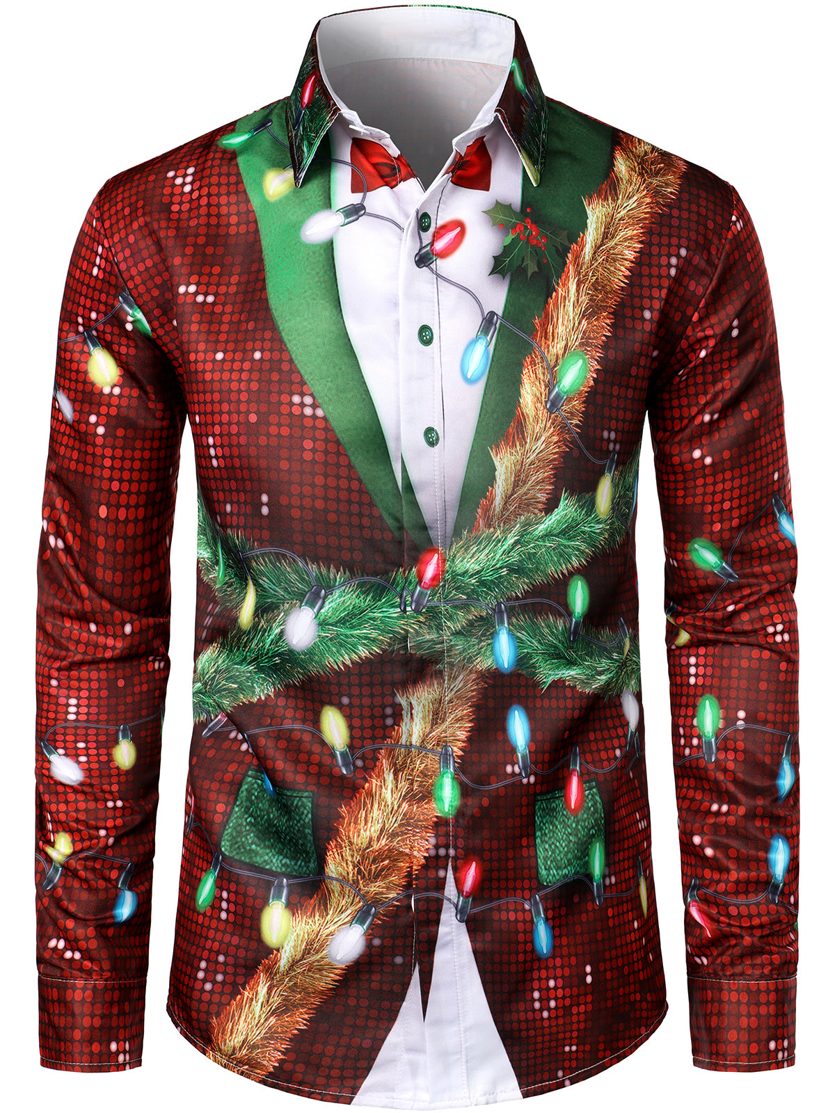 Men's Christmas Funny Outfit Themed Top Vacation Button Up Long Sleeve Dress Shirt
