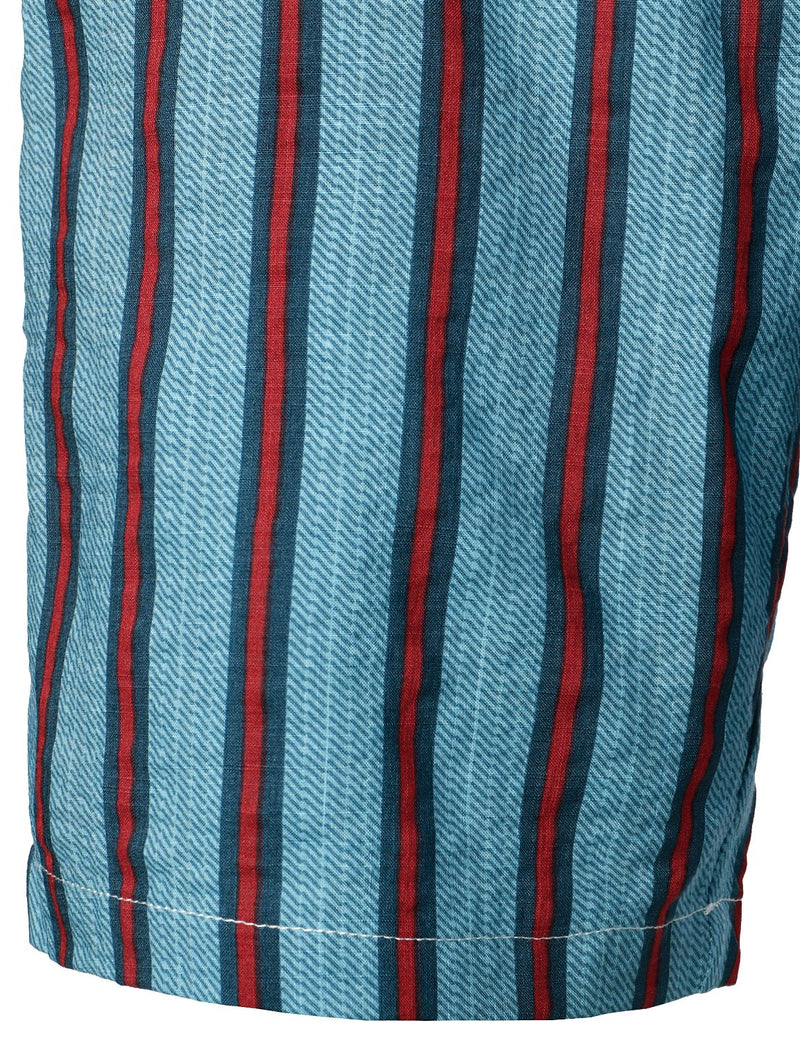 Men's Blue Stripe Casual Button Up Hawaiian Shirts & Shorts Set