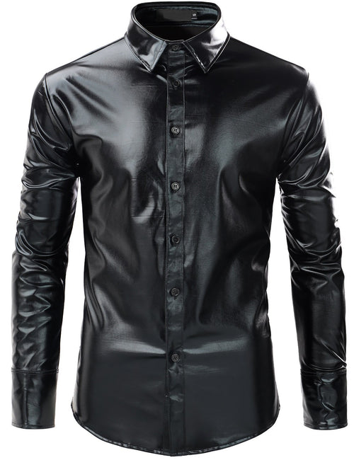 Mens Metallic Shiny Nightclub Styles Long Sleeve Button Down Dress Shirts