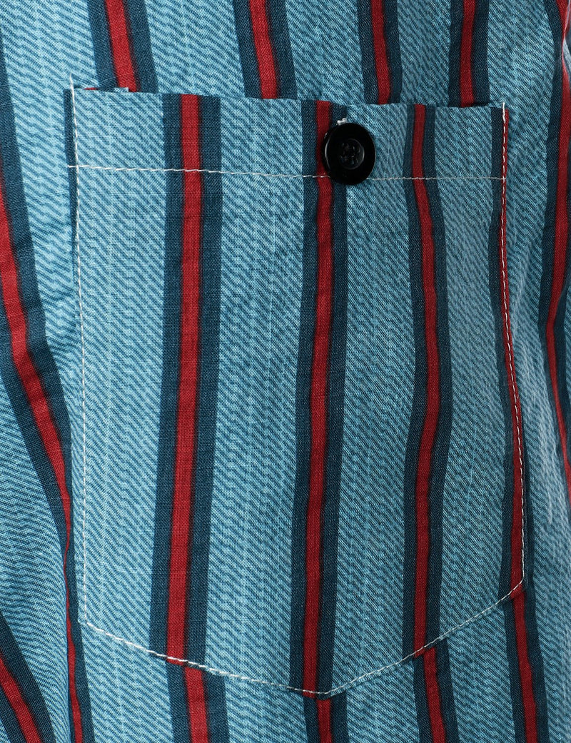 Men's Blue Stripe Casual Button Up Hawaiian Shirts & Shorts Set