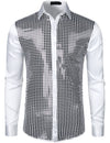 Mens Dress Shirt Silver Sequins Long Sleeve Button Down Disco Shirt Party Costume