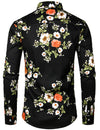 Men's Floral Long Sleeve Cotton Casual Button Up  Shirt