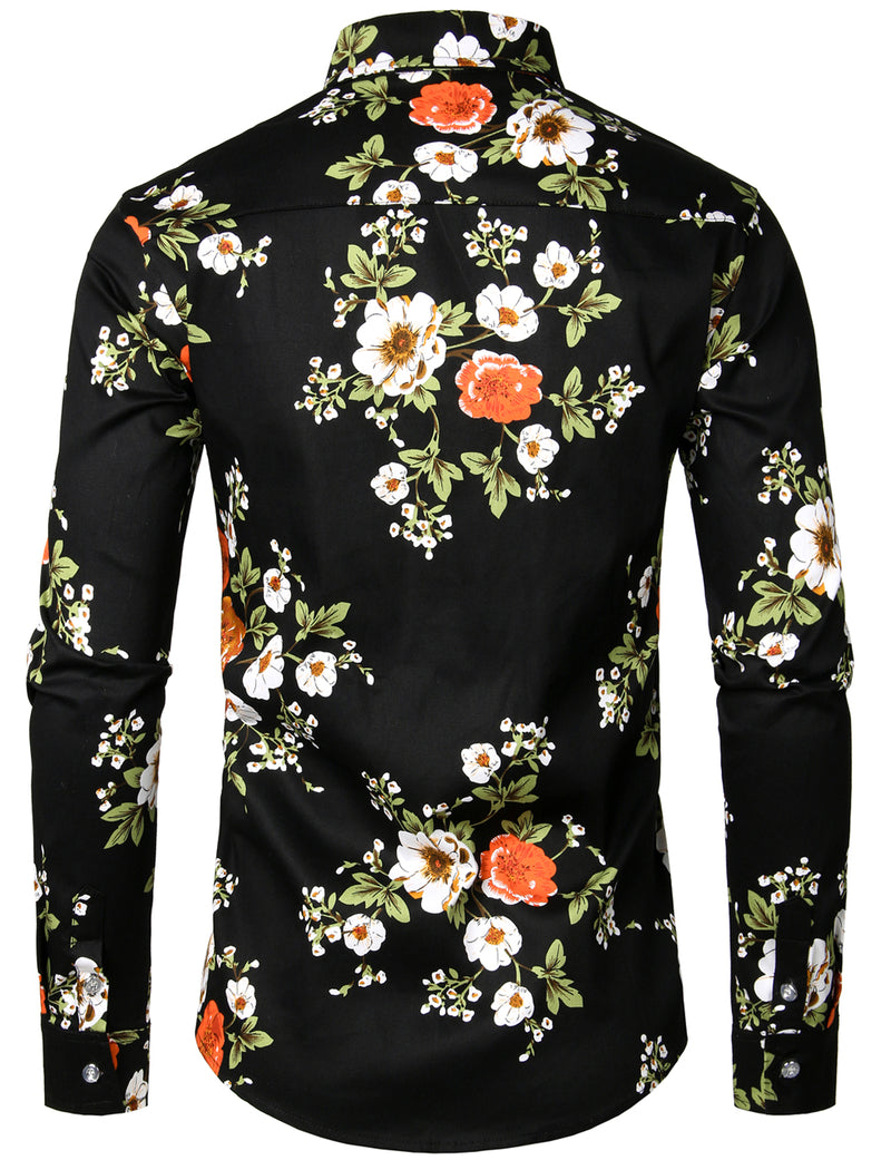 Men's Floral Long Sleeve Cotton Casual Button Up  Shirt
