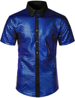 Men's Dress Shirt Sequins Button Down Shirts Disco Party Costume