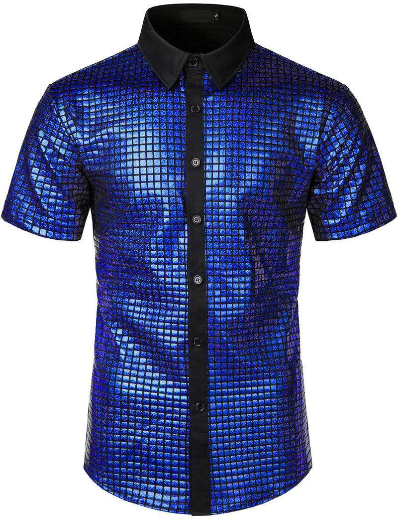 Men's Dress Shirt Sequins Button Down Shirts Disco Party Costume