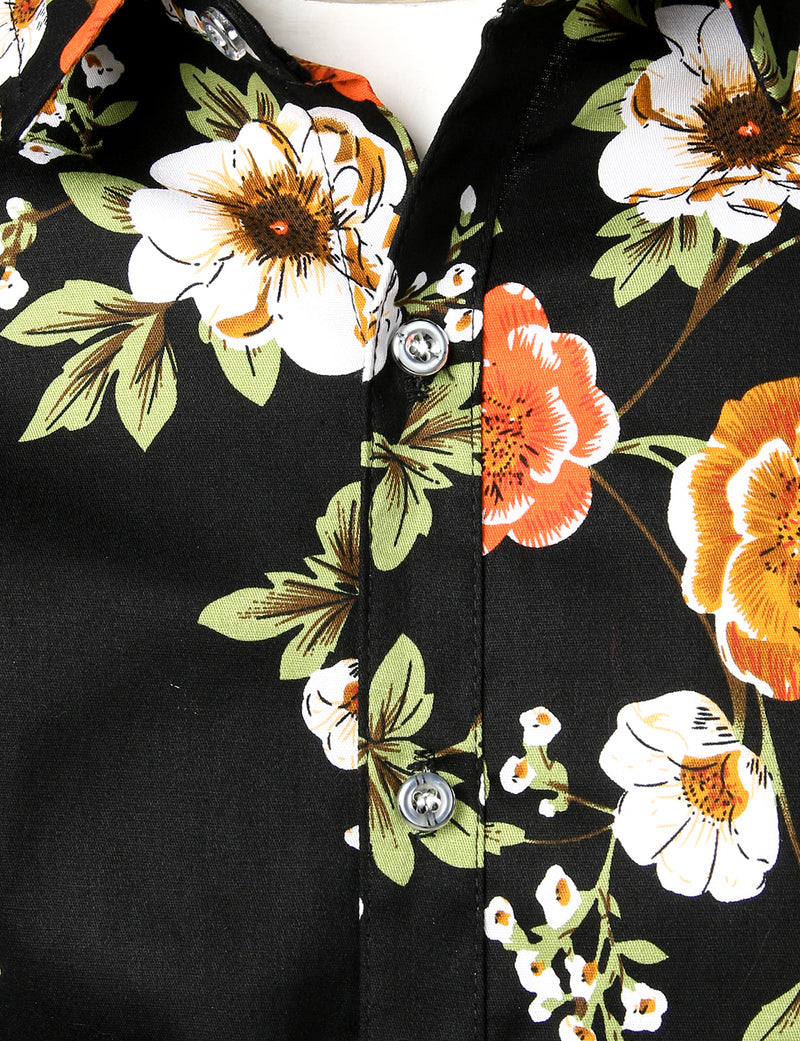 Men's Floral Long Sleeve Cotton Casual Button Up  Shirt