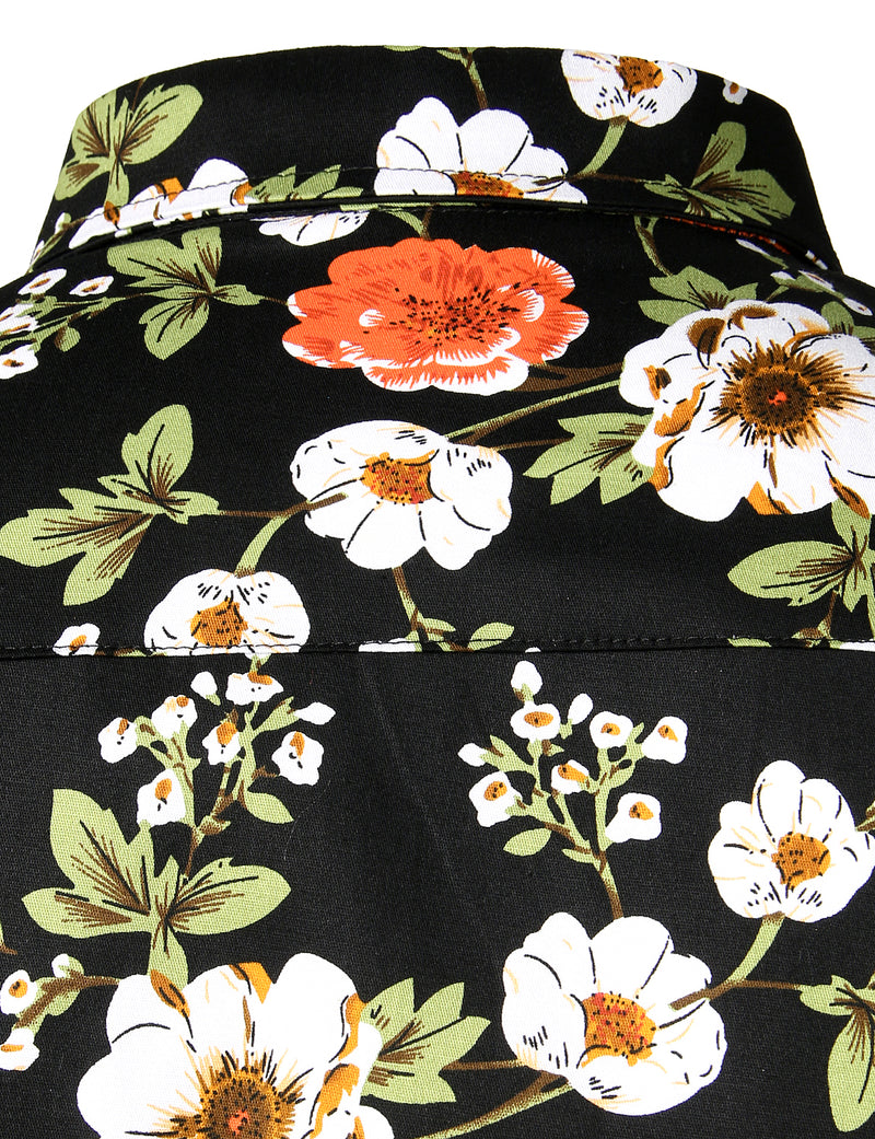 Men's Floral Long Sleeve Cotton Casual Button Up  Shirt