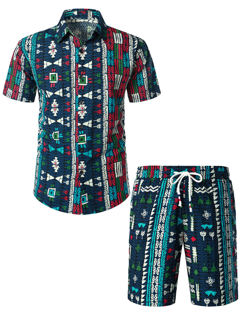 Men's Vintage Boho Short Sleeve Shirt & Shorts Set